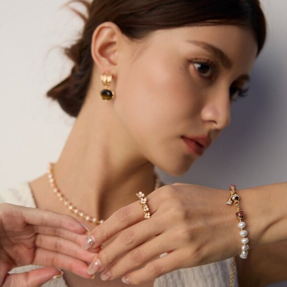 💖 Artisan Original Strawberry Quartz & Pearl Bracelet | S925 Gold Adjustable - Picture 2 of 11